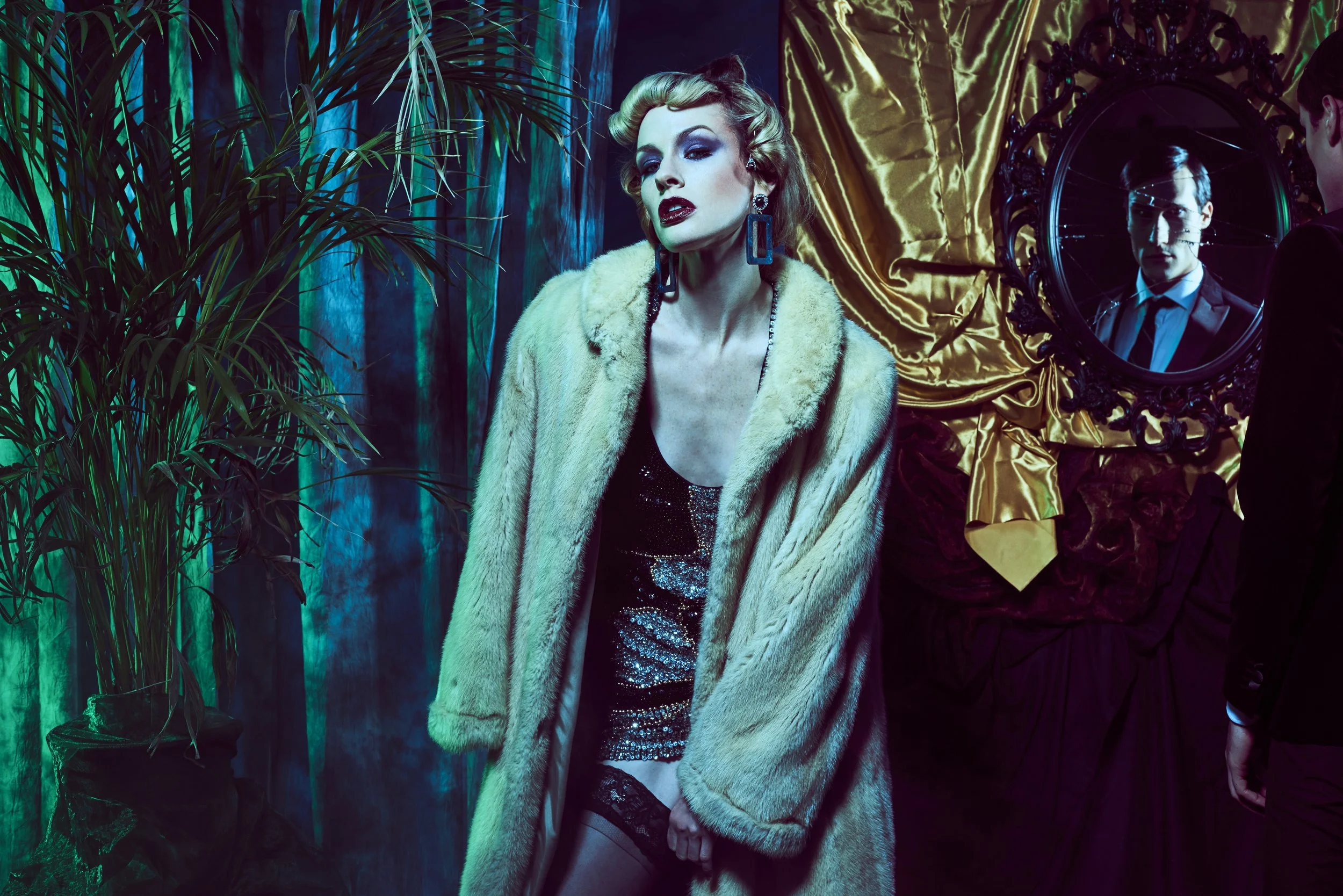  Photographer: Davide Ambroggio  Model: Carlo Piazza  Model: Andrea Leigh  Makeup Artist: Eleonora Volpi  Stylist: Greta Roncarelli  Hair Stylist: Angela Petruzzi     Wardrobe Credits:   Woman:  Mink fur - Vintage Archive  paillettes dress - Balmain 