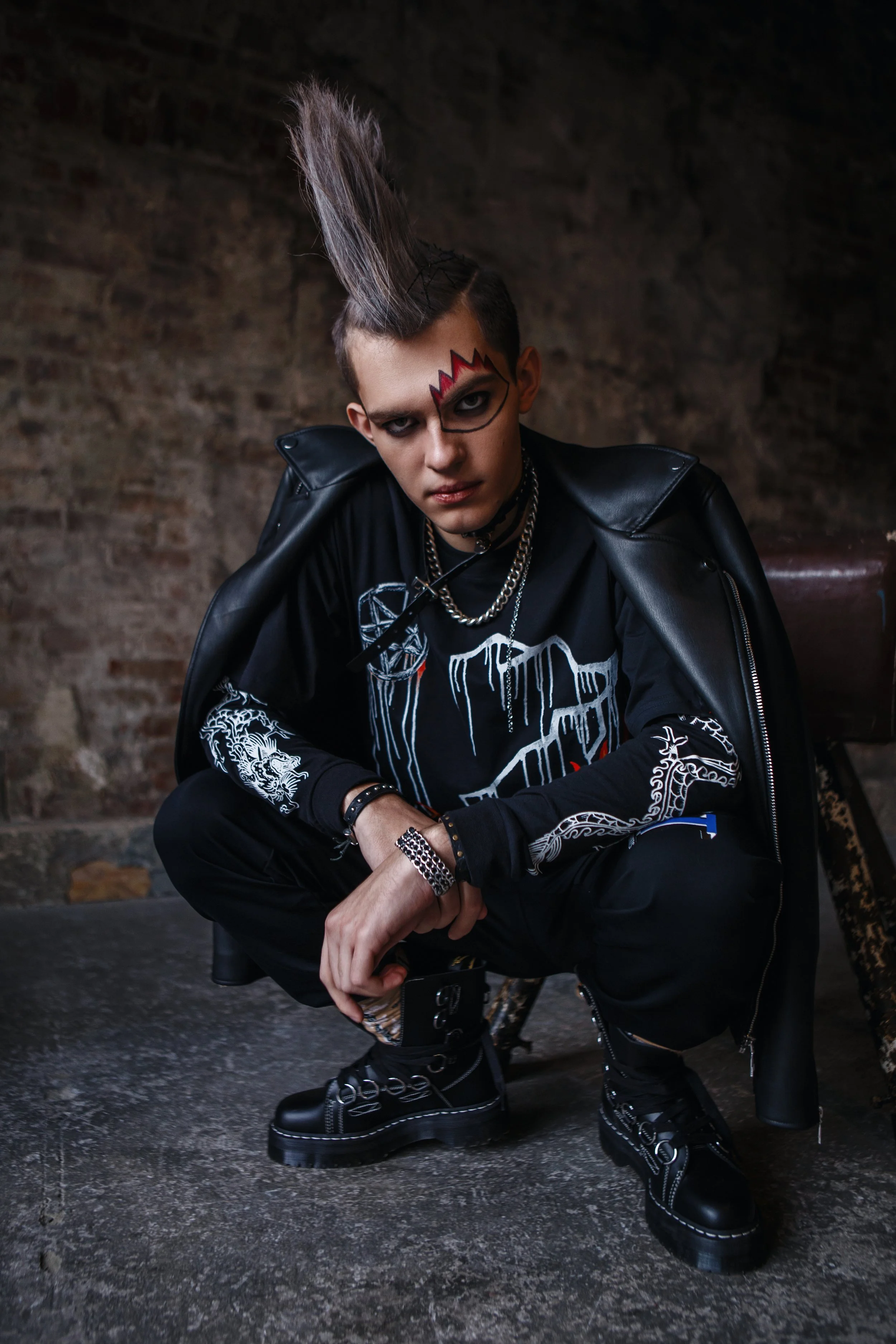  Photographer: Nadya Meleshko  Model: Ilya Chernobavskiy  Wardrobe Stylist: Dolinskaya Diana  Make-Up Artist: Regina Yagofarova    Wardrobe Credits:  T-shirt Volchok  Trousers Sorry I’m Not  Jacket AllSaints  Collars Alexander McQueen and Vivienne We