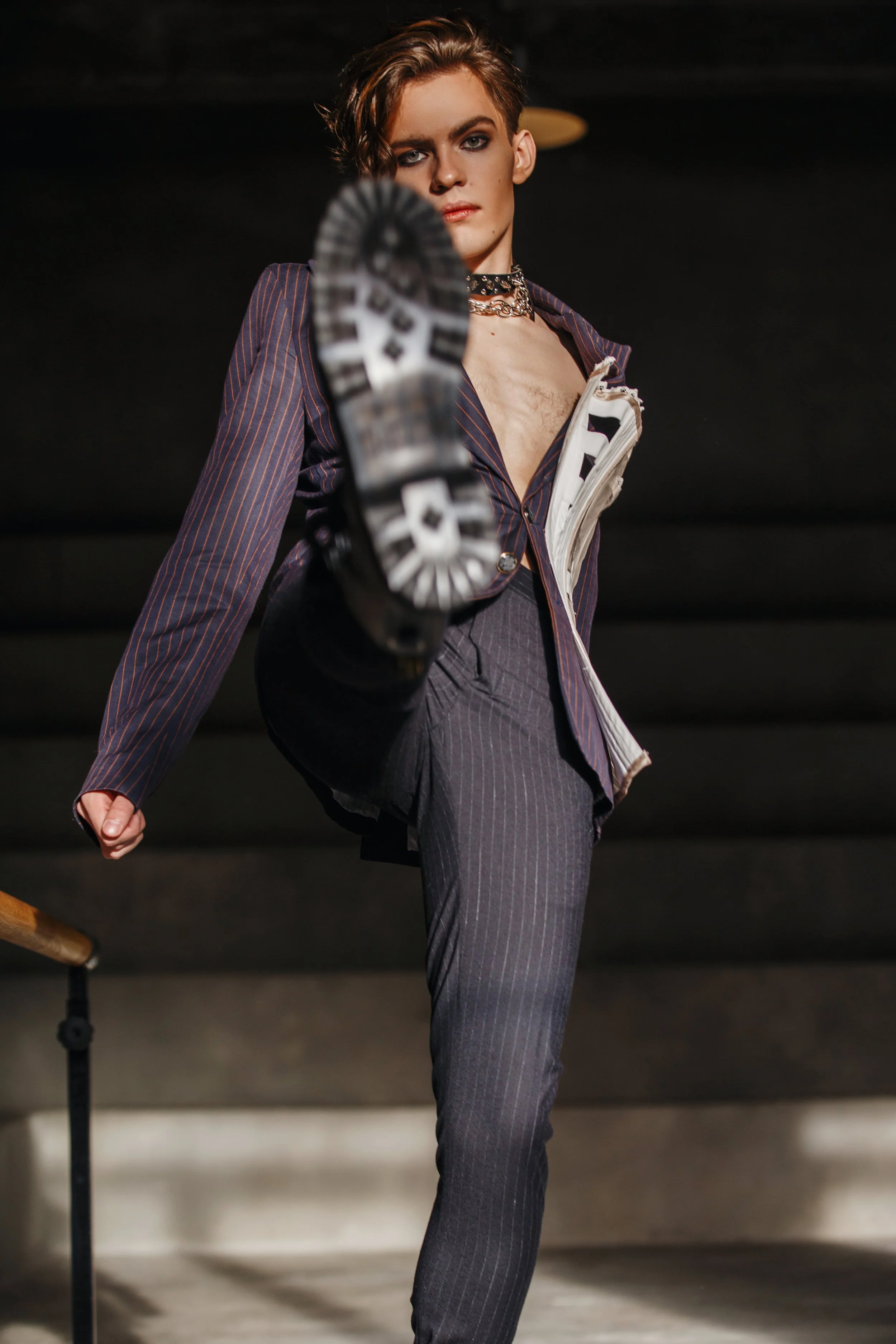  Photographer: Nadya Meleshko  Model: Ilya Chernobavskiy  Wardrobe Stylist: Dolinskaya Diana  Make-Up Artist: Regina     Wardrobe Credits:  Jacket Voronina Ekaterina  Trousers IRO  Collar Vivienne Westwood  Shoes Dr. Martens 