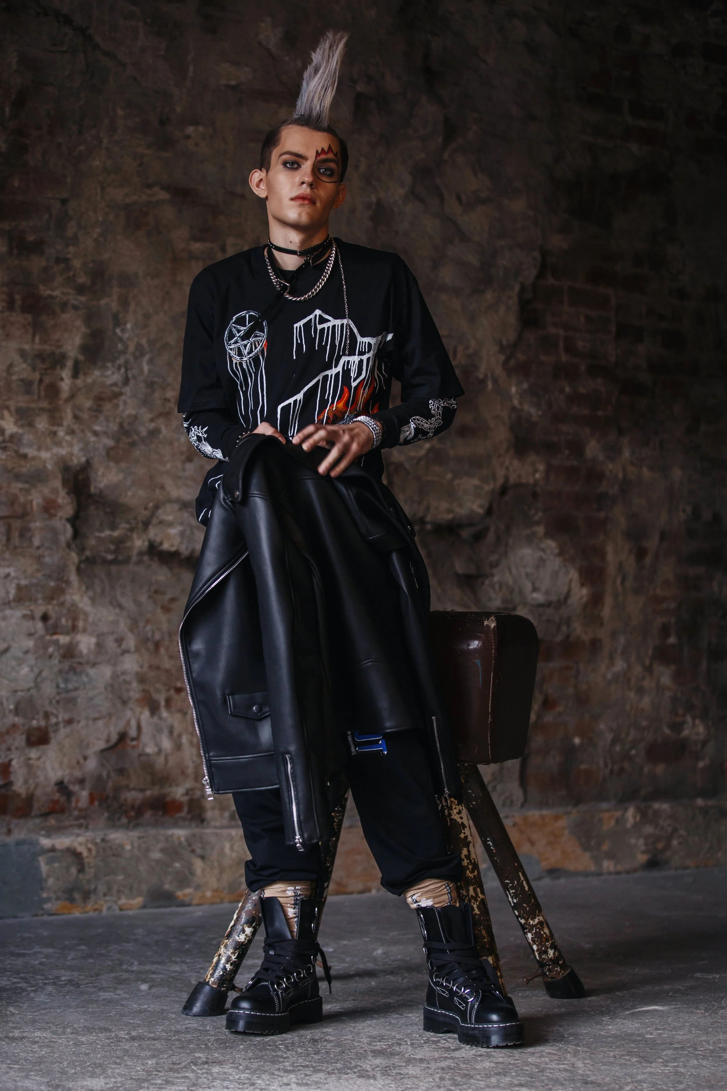  Photographer: Nadya Meleshko  Model: Ilya Chernobavskiy  Wardrobe Stylist: Dolinskaya Diana  Make-Up Artist: Regina Yagofarova    Wardrobe Credits:  T-shirt Volchok  Trousers Sorry I’m Not  Jacket AllSaints  Collars Alexander McQueen and Vivienne We