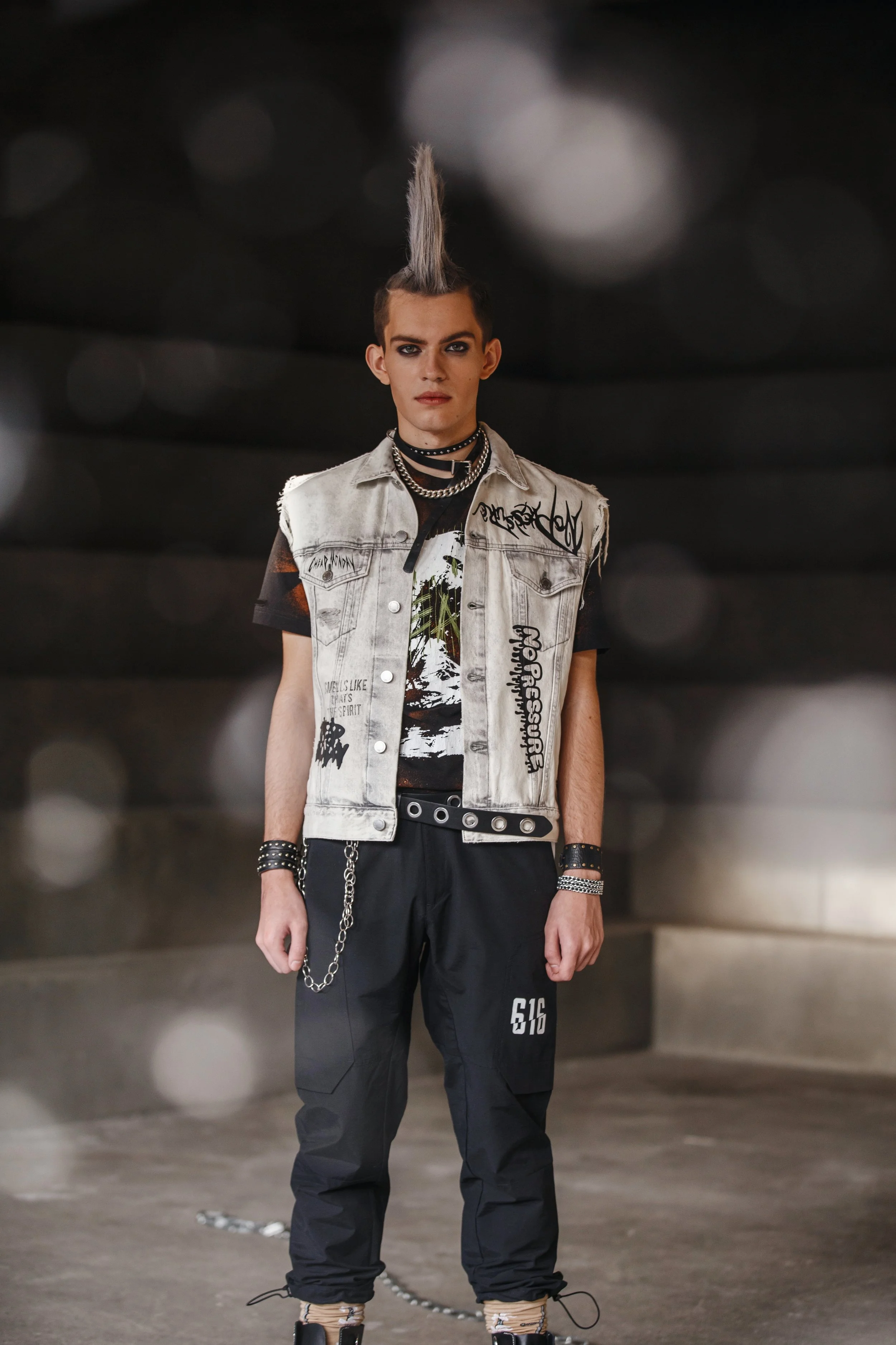  Photographer: Nadya Meleshko  Model: Ilya Chernobavskiy  Wardrobe Stylist: Dolinskaya Diana  Make-Up Artist: Regina Yagofarova    Wardrobe Credits:  T-shirt NTMB  Waistcoat Cheap Monday  Trousers 616  Shoes Dr. Martens  Bracelet Celine  Collars Alex