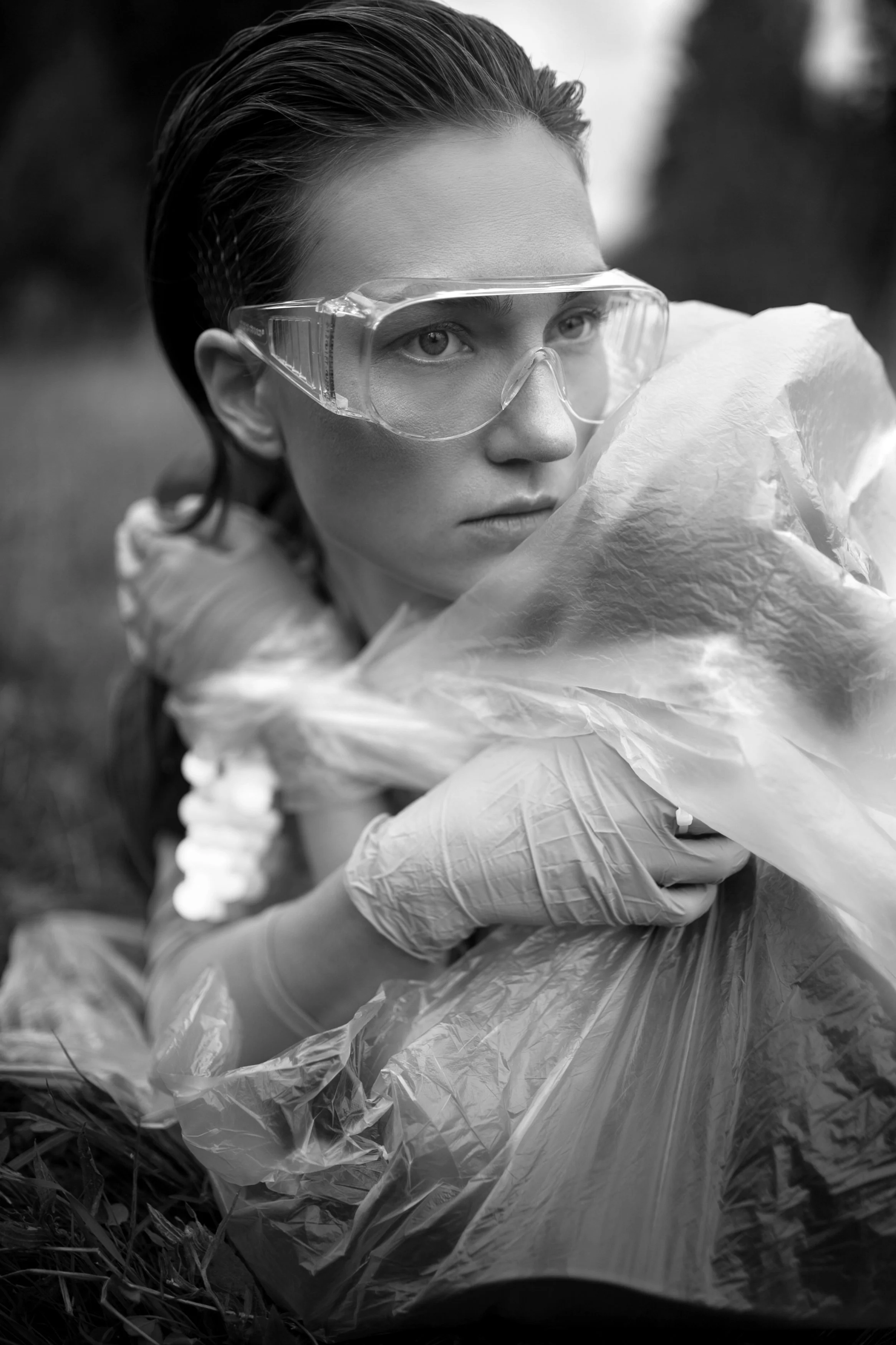  Wardrobe Credits:   Latex gloves AMBULANCE  Colour dress with the silver decor Angela Le Bourgeois  Glasses Leroy Merlin 