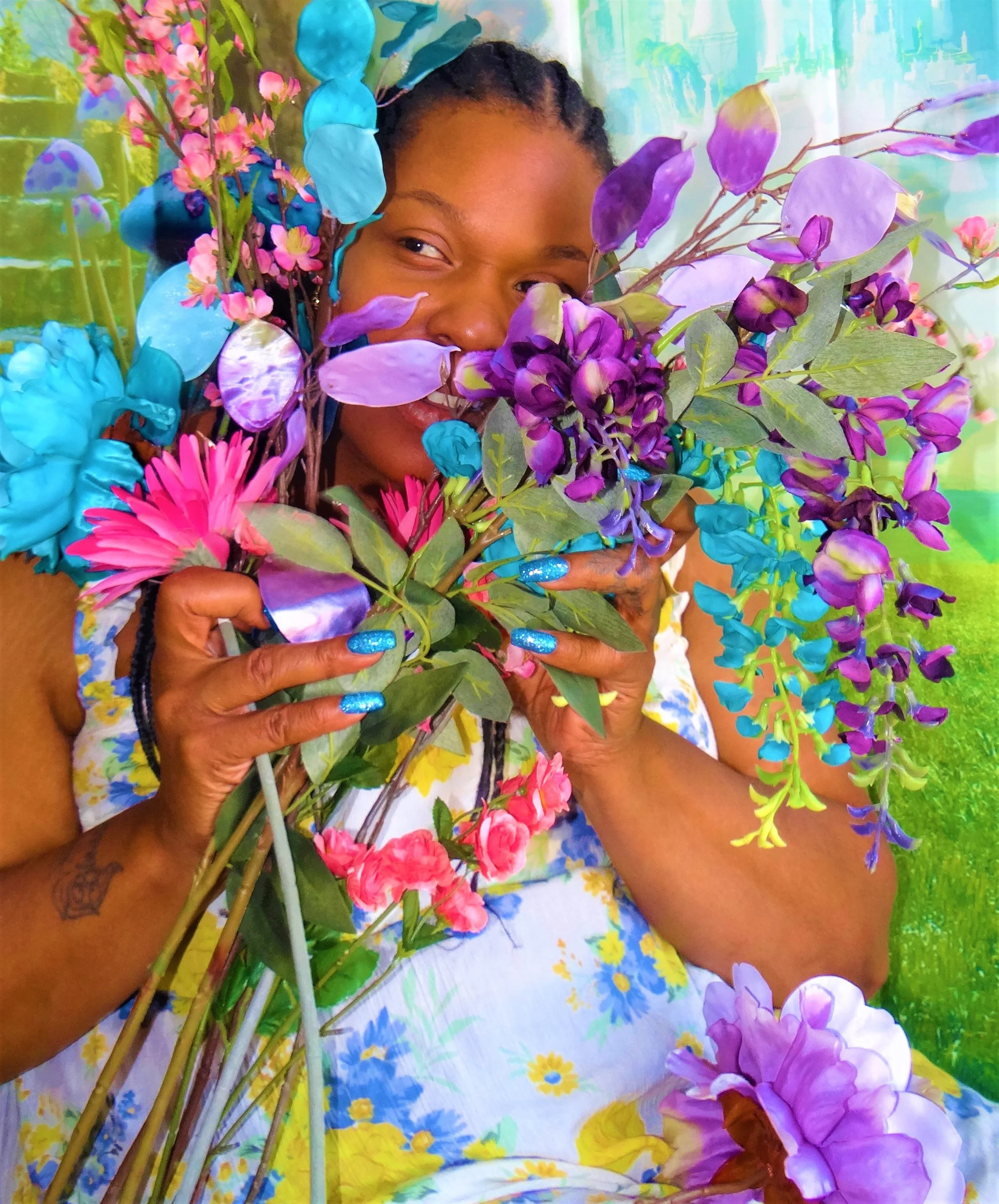   She admires from afar, playful, but aware and focused on great intentions of powerful legacy to make her next move.  She is the garden where all loving light blooms     Photographer: Colleen Weinberger  Model: Salathiel Jaye 