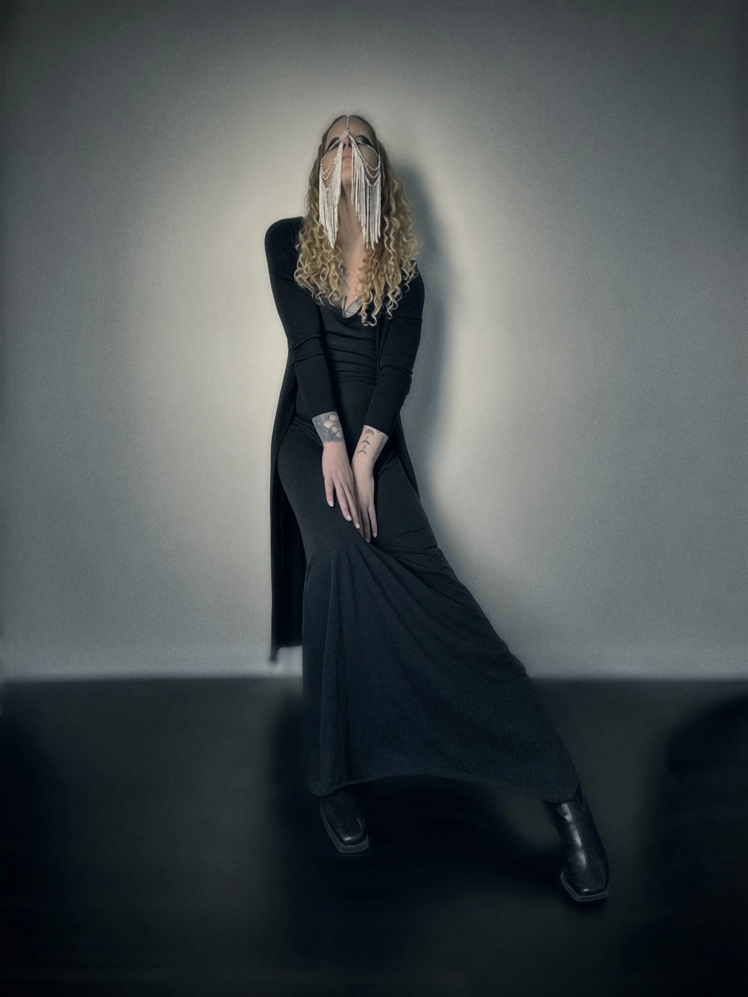   Jacket: Ungaro    Dress: Vintage     Boots: Demonia     Jewelry: Black Tulip Antiques Fashion Archive  