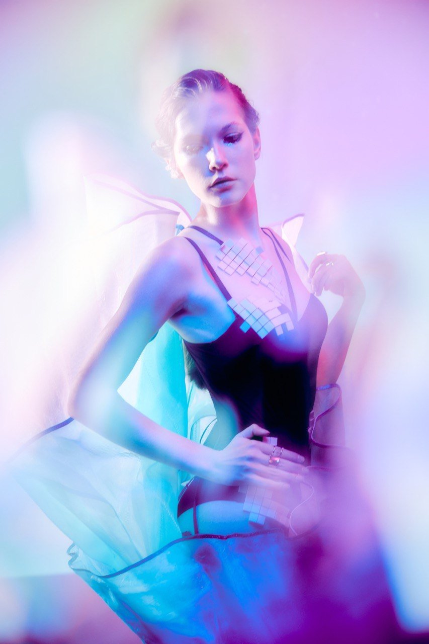  LOOK 1 Dress - Alona Yelfimova   Bodysuit - Jasmine 3D-printed elements - Alona Yelfimova   Rings - Mirro and JKcorp 