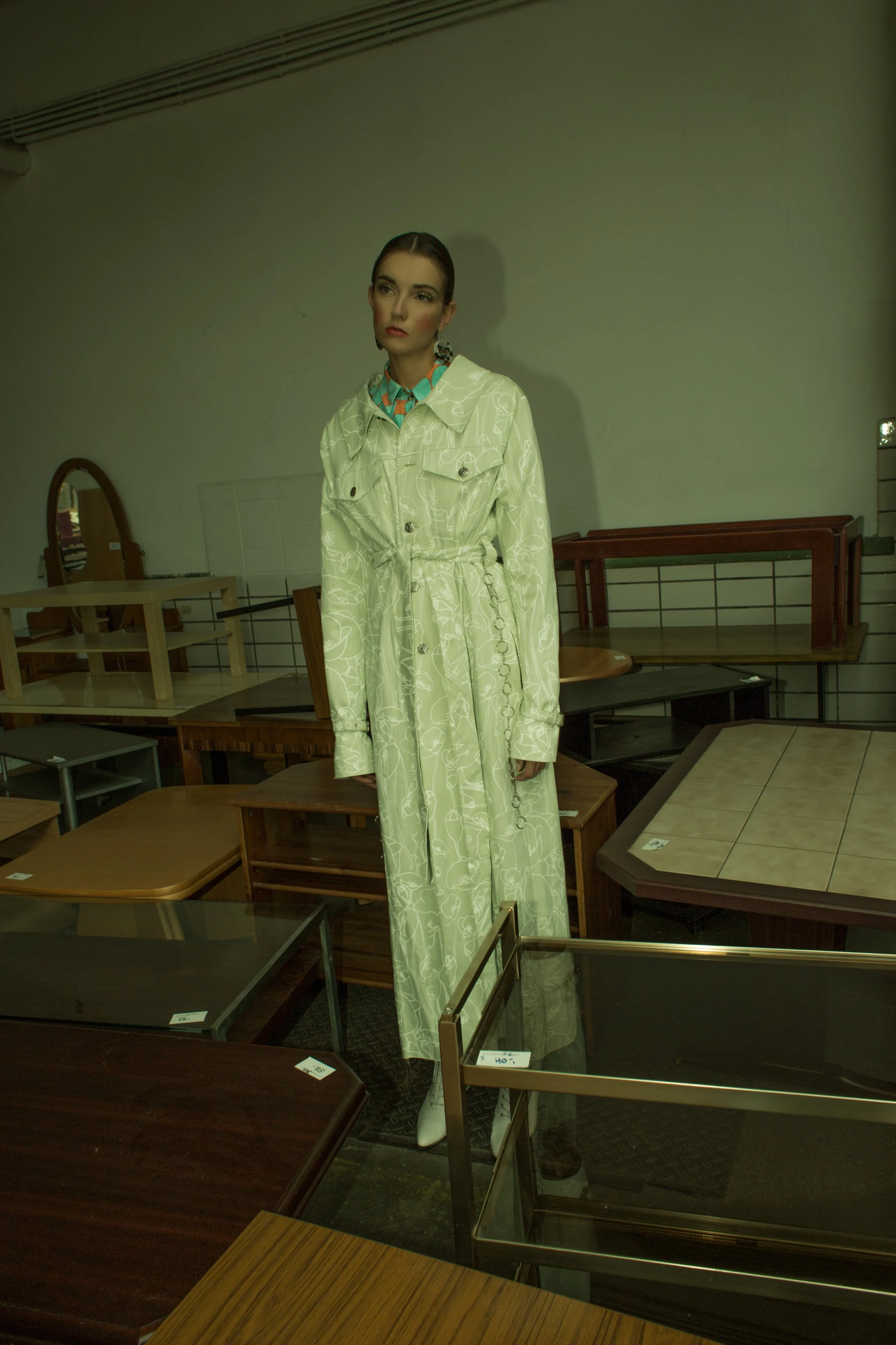   Wardrobe Credits    Angelina: Coat: Vanessa Schreiner     Blouse: Narbon     Earrings: H&amp;M     Shoes: Narbon  