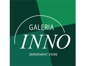 Galeria INNO department store logo with green geometric background