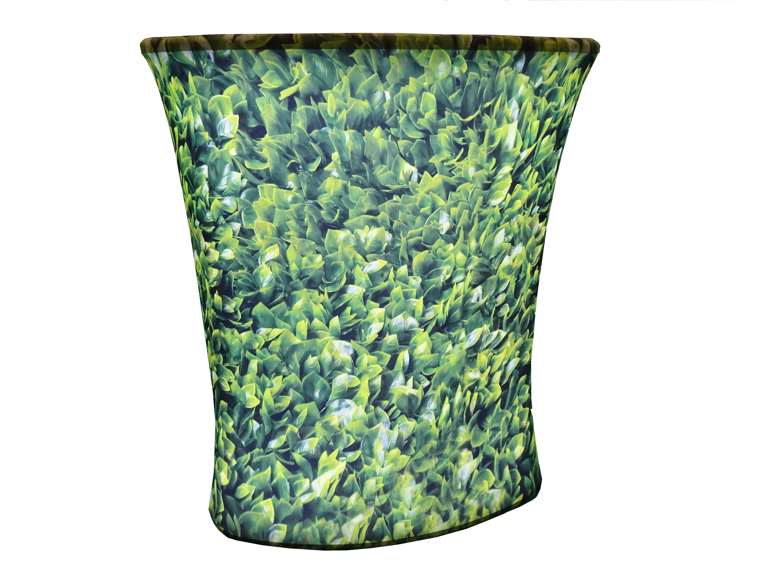 A tabletop with a green leafy pattern design on its surface.