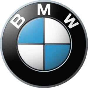 BMW logo with black outer ring, white letters, and blue and white quadrants in the center.