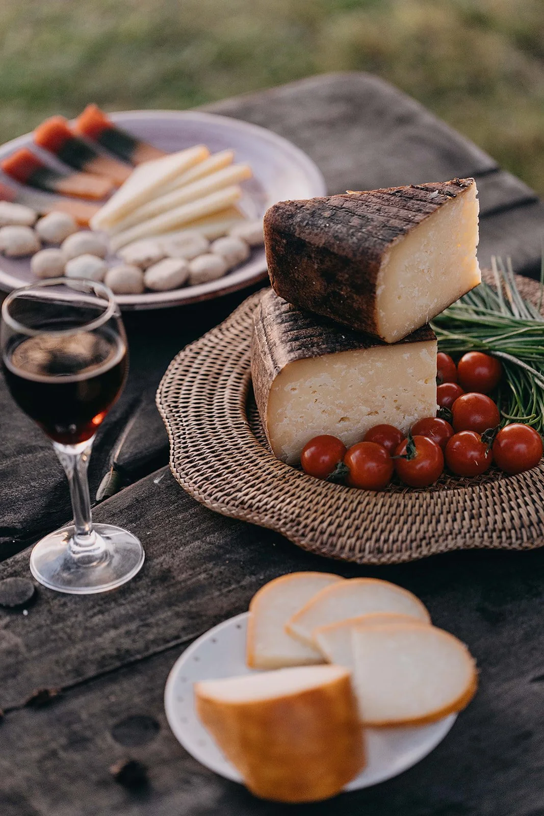 A glass of wine of Menorca paired with Mahon cheese
