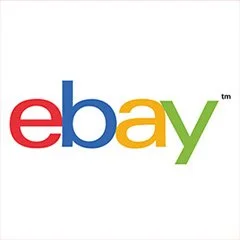 eBay logo with colorful lowercase letters on a white background.