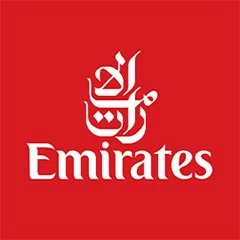 Emirates logo on a red background