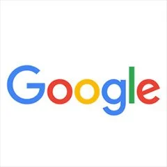 Google logo with multicolored letters on a white background.