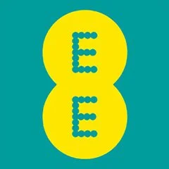 Design featuring two yellow circles with dotted blue letter 'E's, against a teal background.