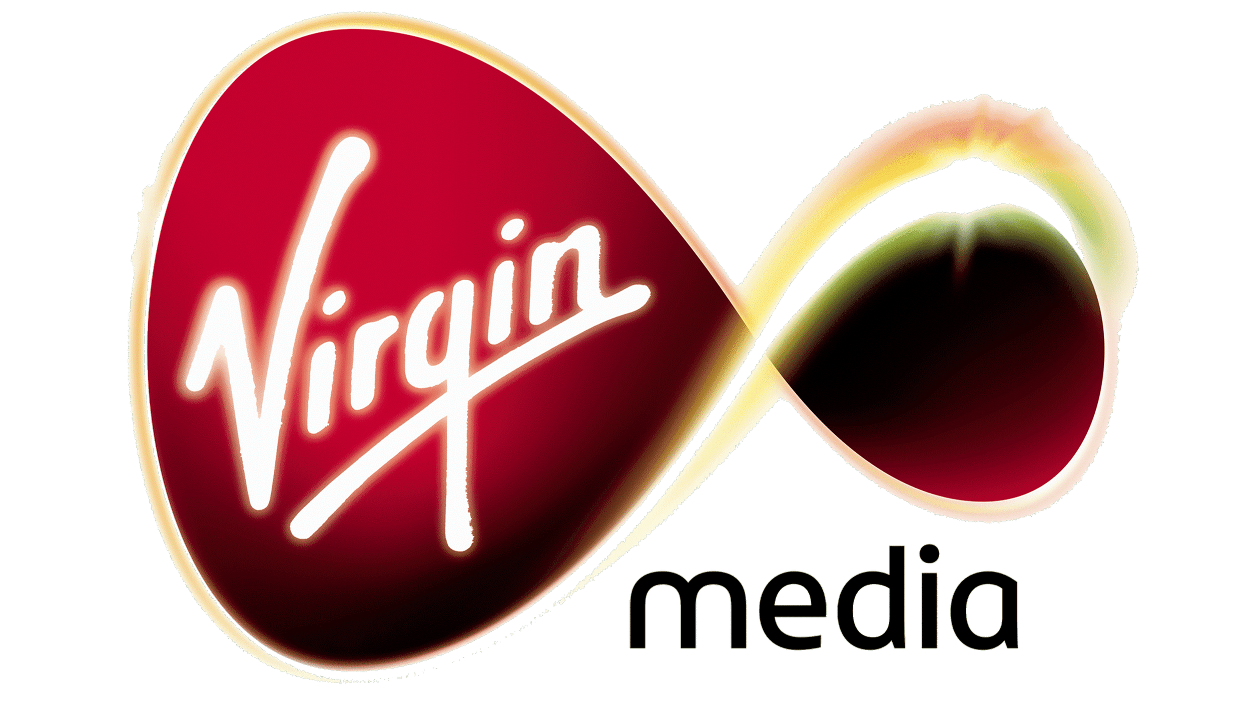 Logo of Virgin Media with a stylized infinity symbol and the word 'Virgin' in cursive inside a red shape, and the word 'media' in lowercase black letters below.