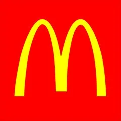 Yellow McDonald's logo on a red background.