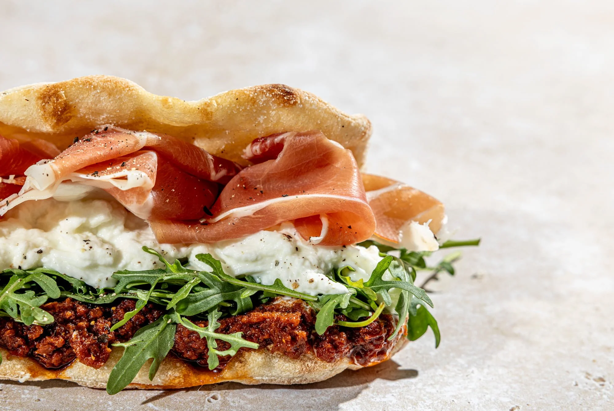Italian-style filled baguette with cured meat, mozzarella and rocket.