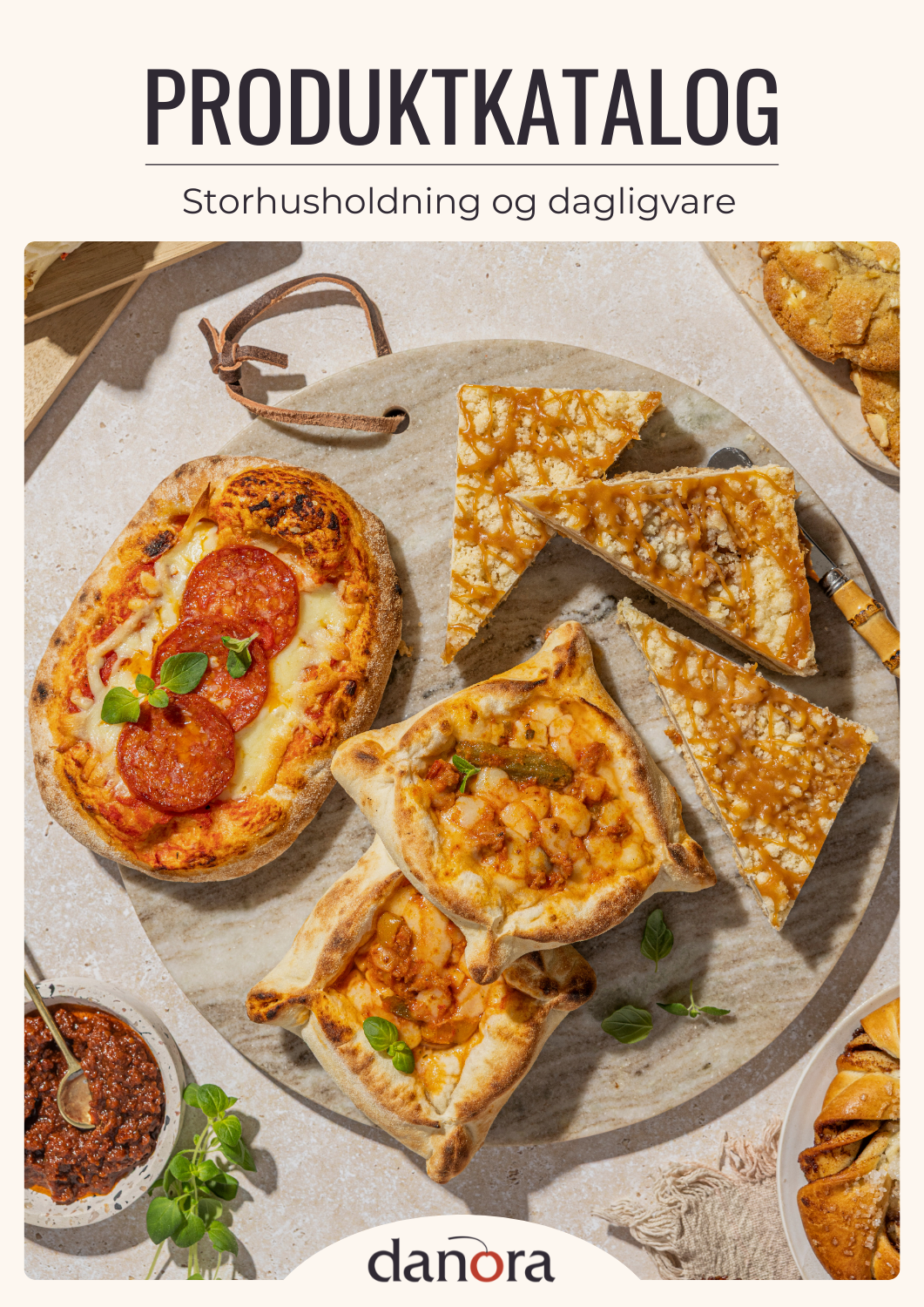 Cover of a product catalog featuring various baked goods and food items, including pizza, cookies, and cake.