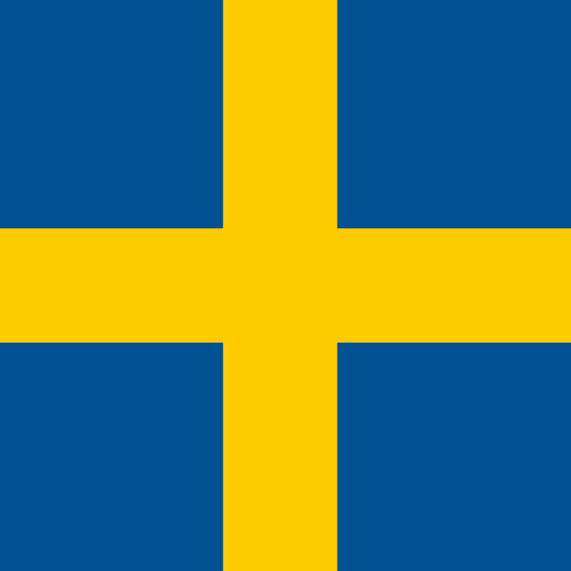 Swedish flag with a blue background and a yellow cross.