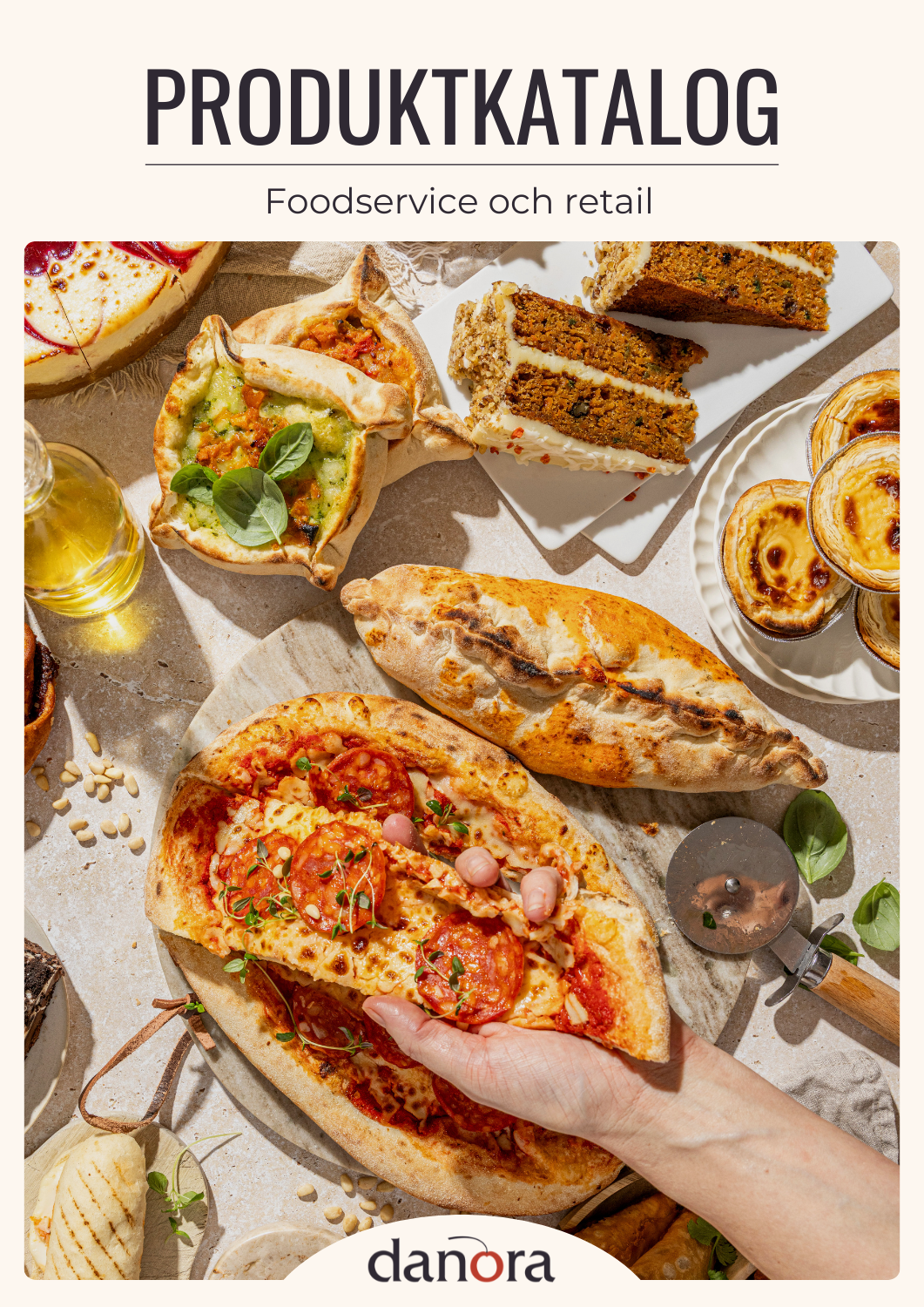 Cover of a product catalog featuring various baked goods and food items, including pizza, cookies, and cake.