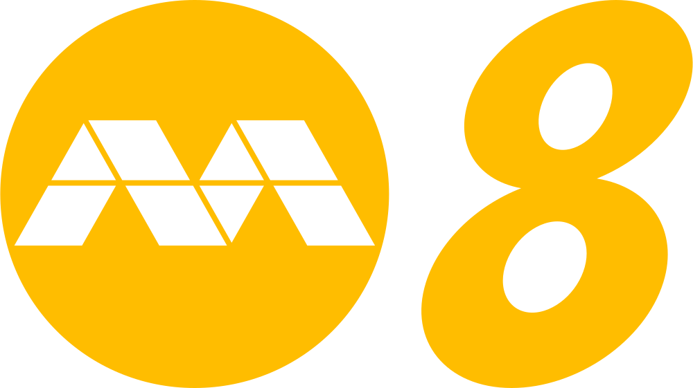 The image features the letter 'A' and the number '8' beside a yellow circle with black geometric shapes forming the letters 'A' and '8' inside it.