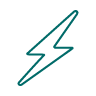 Stylized lightning bolt icon with a thin teal outline on a black background.