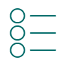 Icon with three bullet points and lines connecting to circles