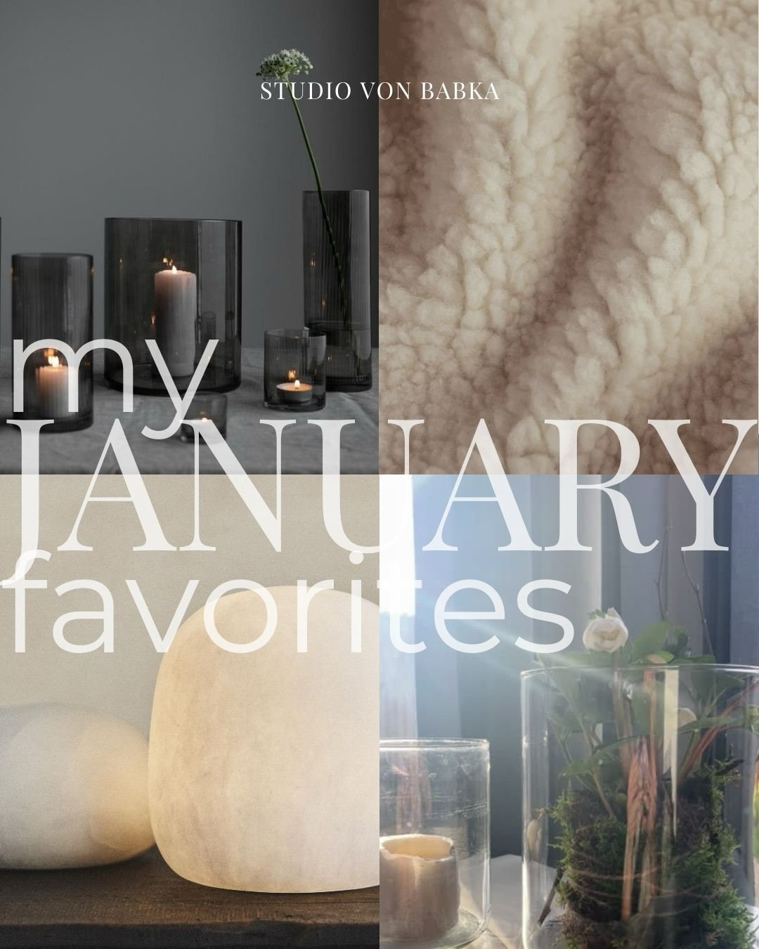 My January favorites

Texturen, Licht, W&auml;rme.
Rauchglas. Alabaster. Bl&uuml;ten.

Dinge, die R&auml;ume nicht ver&auml;ndern - 
sondern ihre Stimmung. Und auch meine.

Welche kleinen Dinge ver&auml;ndern gerade deine Stimmung? 

#designthoughts 