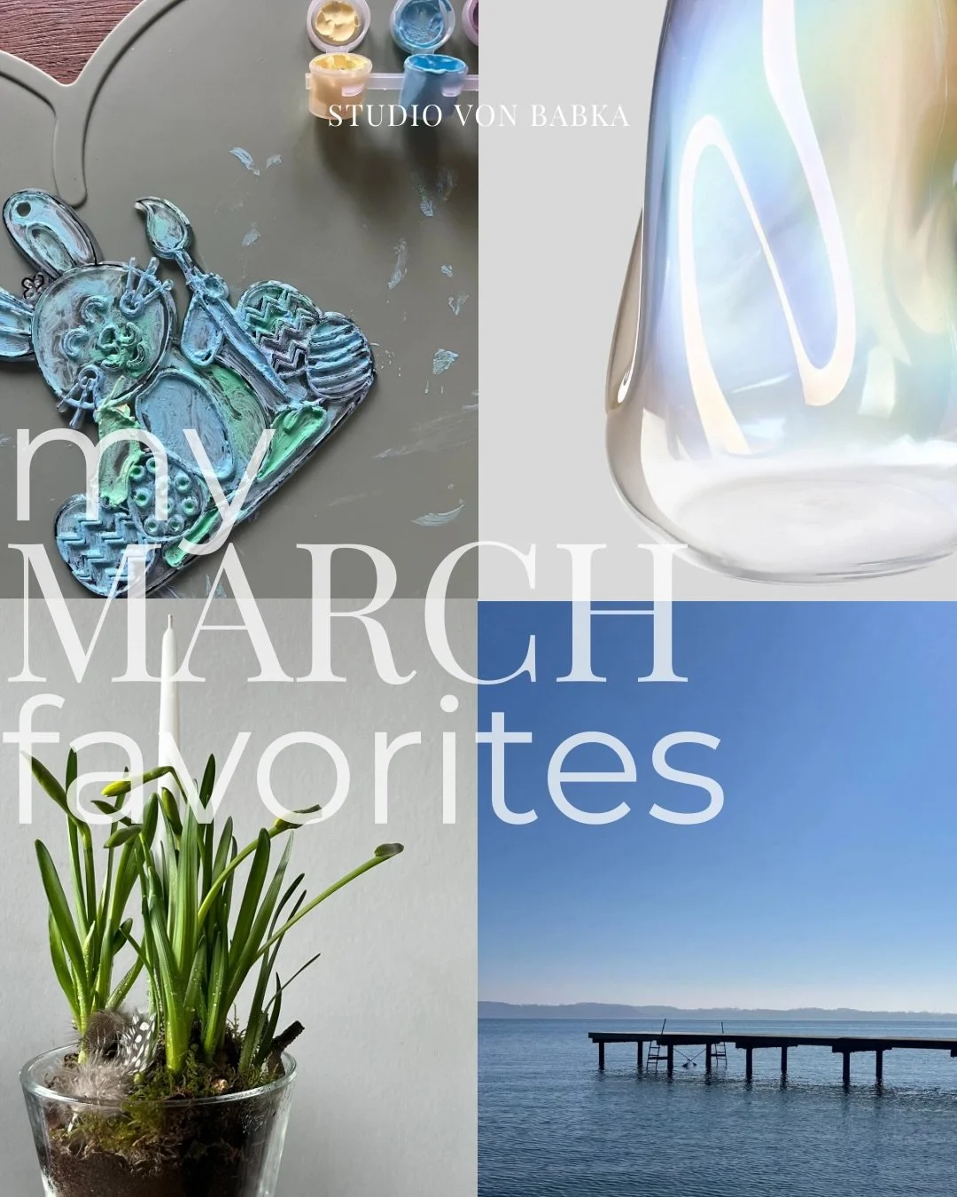 My march favorites

Fr&uuml;hling, endlich.
Florale, saisonale Arrangements. Ein Hauch von Ostern, aber reduziert. Kleine Rituale mit meinen Jungs. Osterbasteln, Farbe an den H&auml;nden, Zeit die bleibt.

Lieblingsobjekt diesen Monat: die mundgeblas
