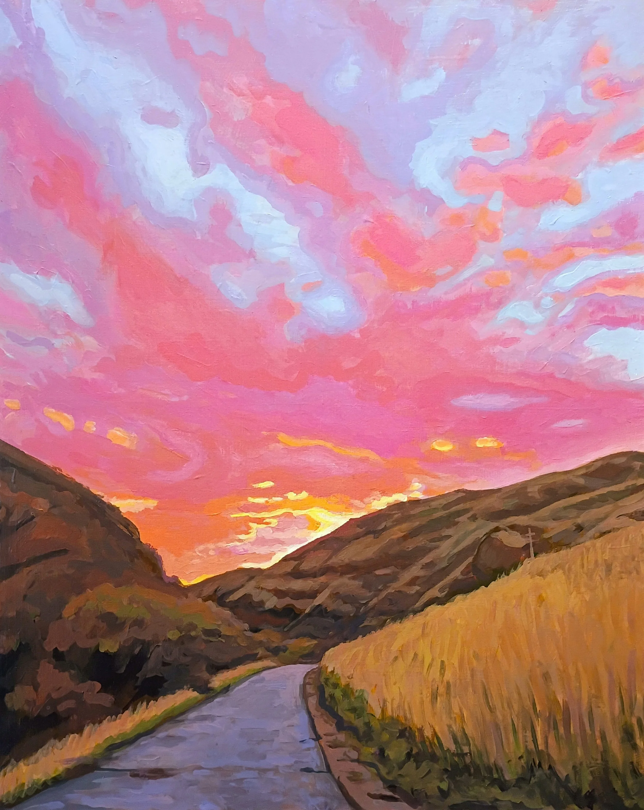 "City Creek Sunset IV" (SOLD)
2025, Acrylic on panel 20X16".
Another sunset in City Creek Canyon.