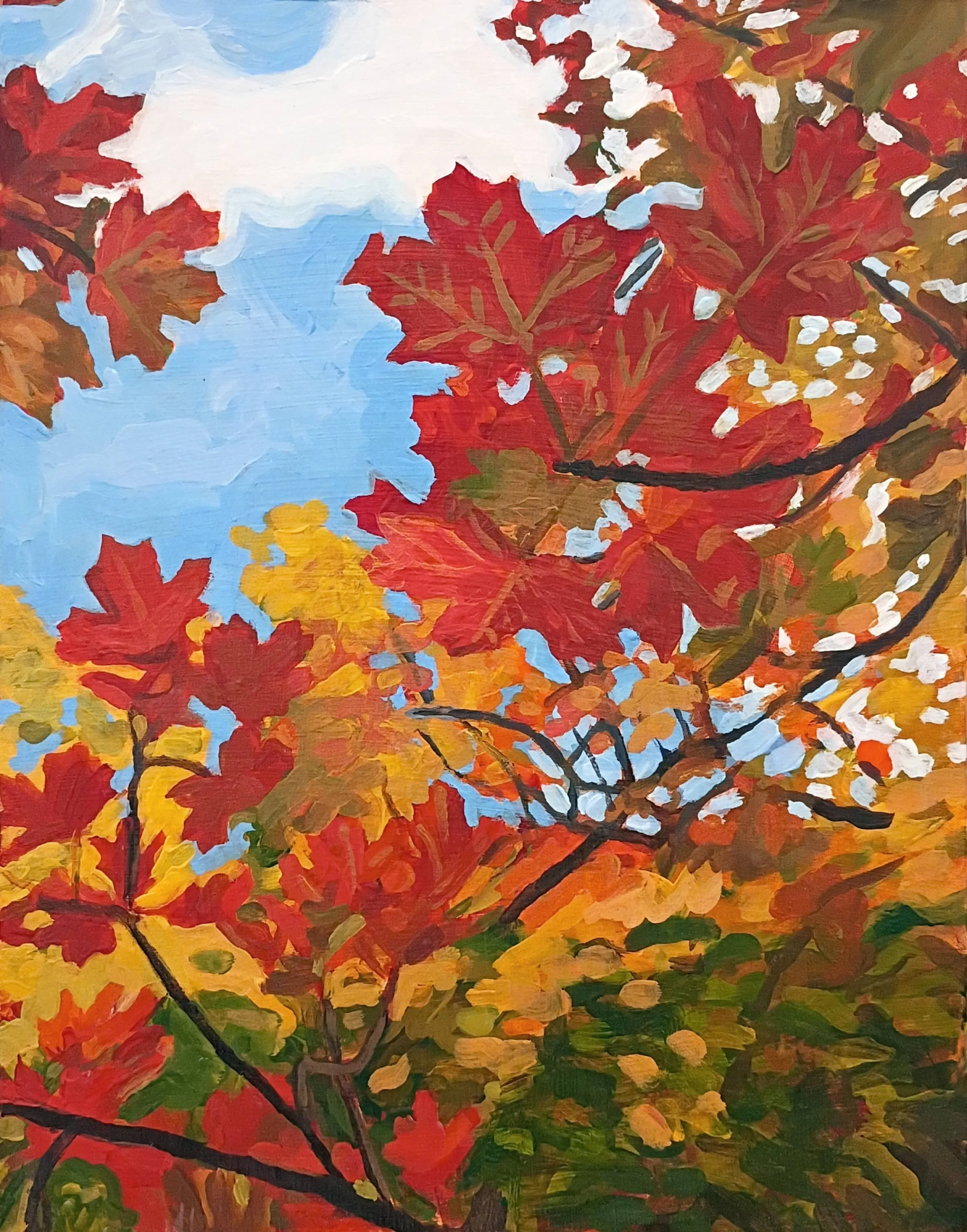"Maple Leaves"
2025, Acrylic on panel 14X11".