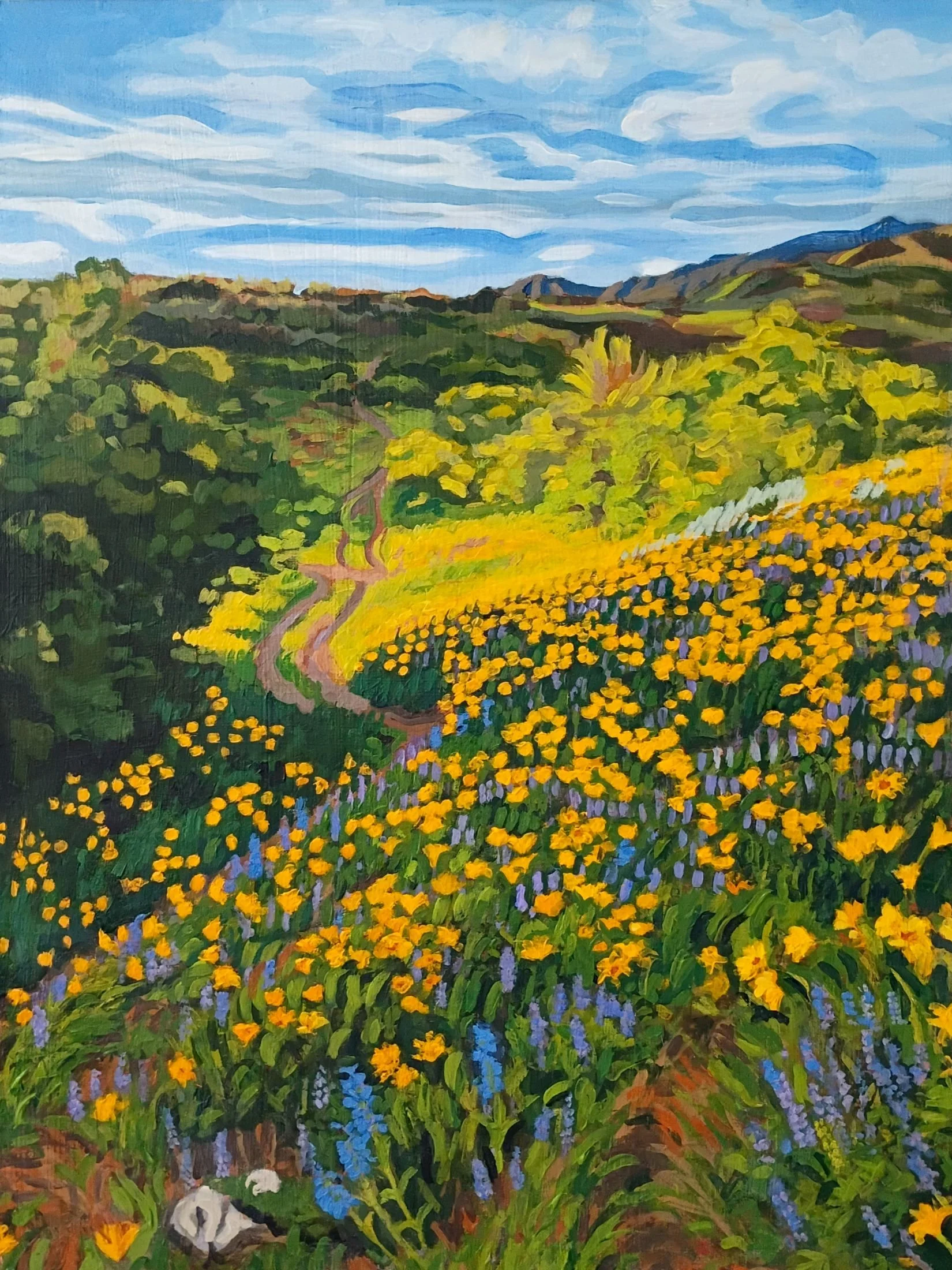 "Field of Flowers Looking North"
2025, acrylic on panel, 24X18".