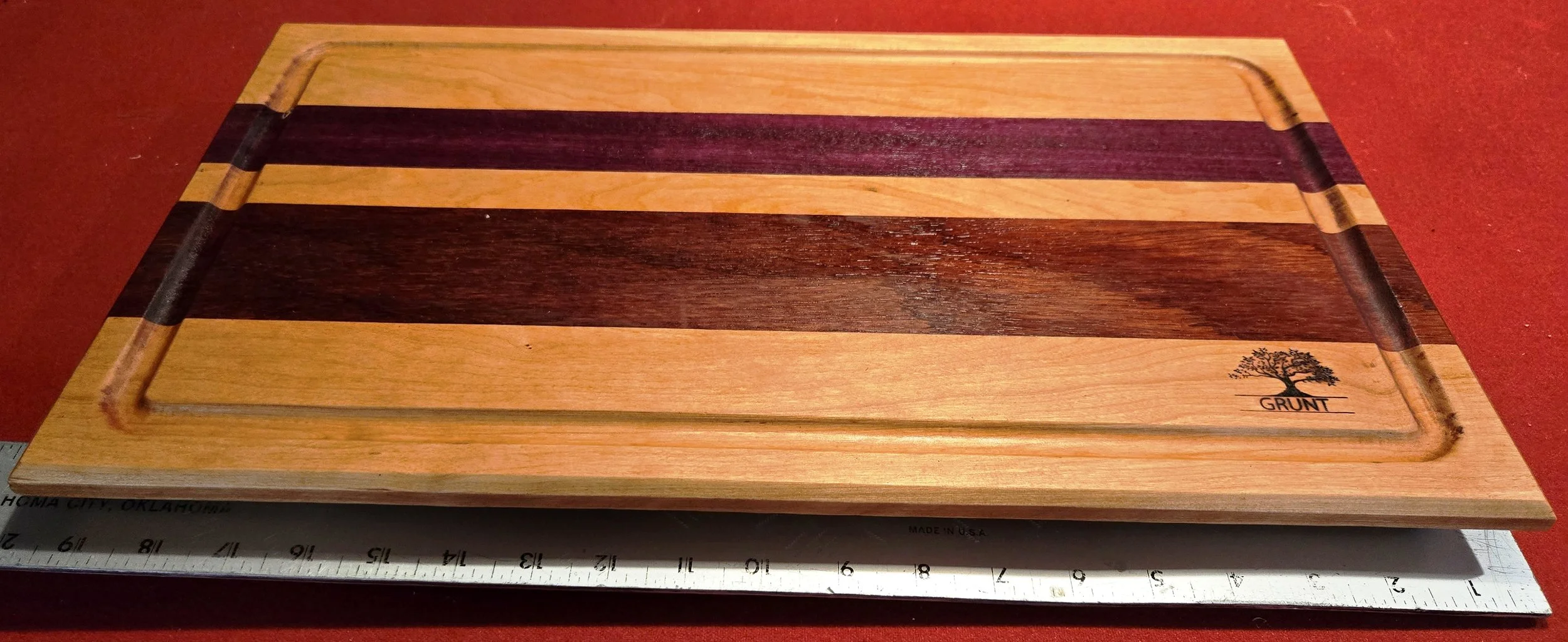 #44 Handmade Cutting Board   Cherry/Purple Heart/Padouk with juice groove