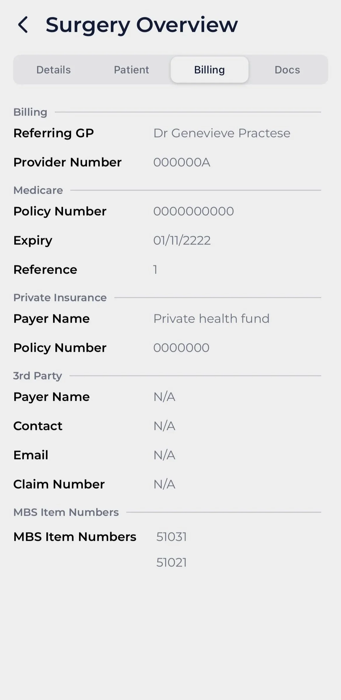 Billing details on mobile
