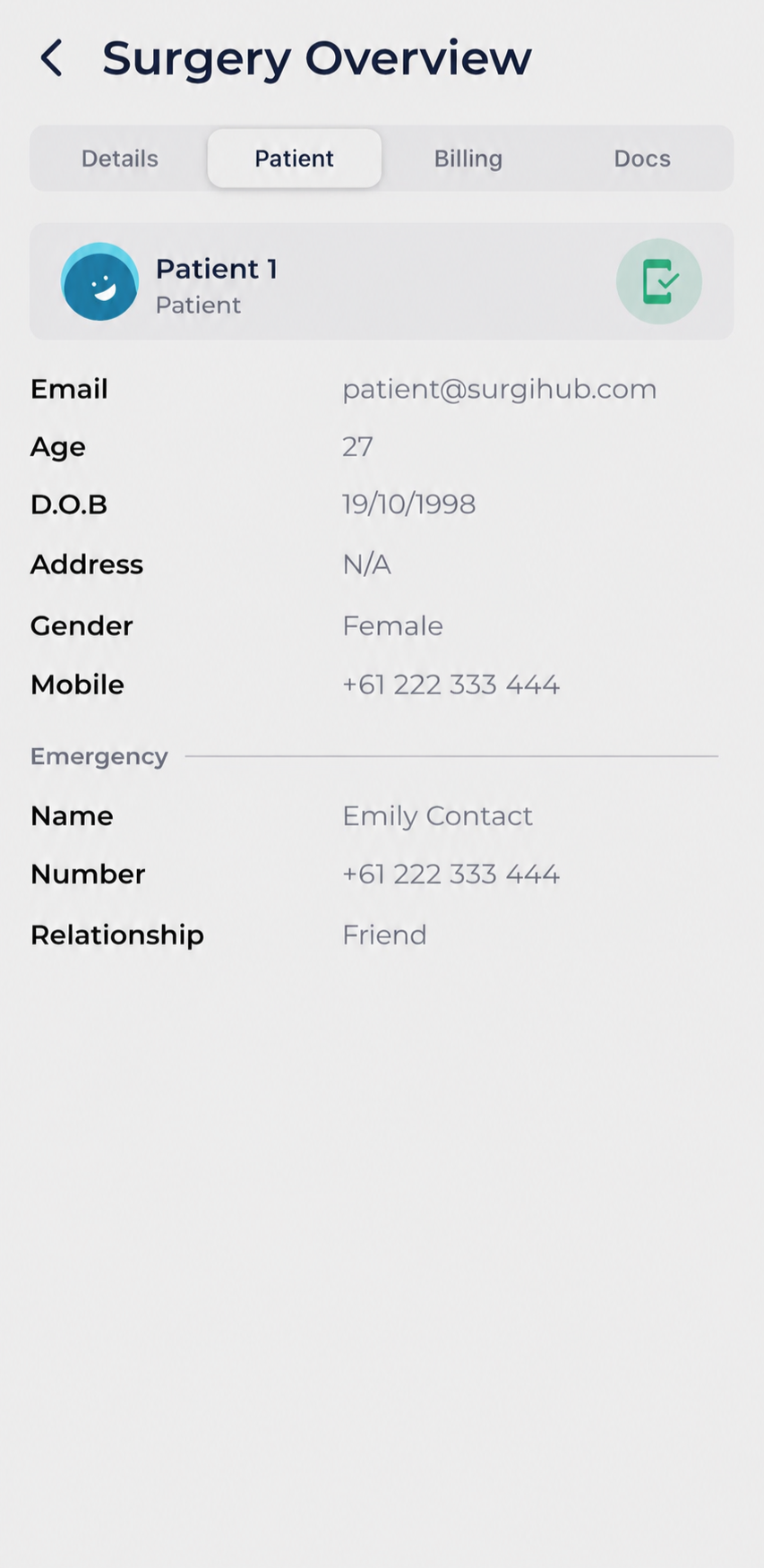 Patient details on mobile