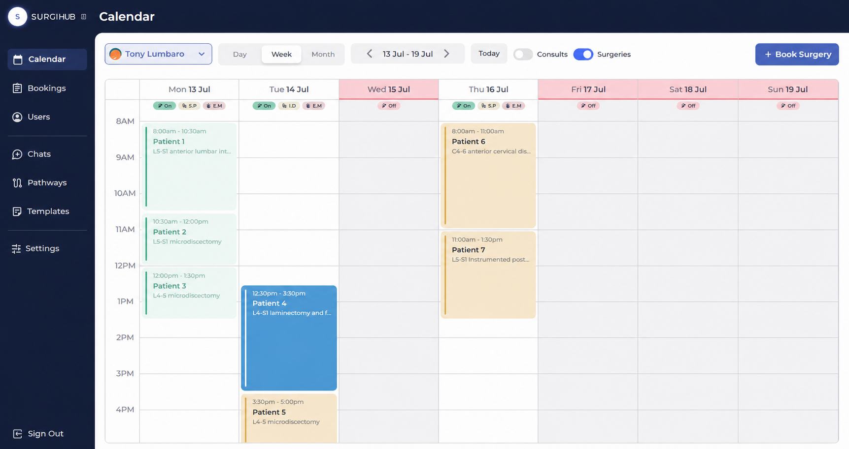 Surgical calendar on desktop