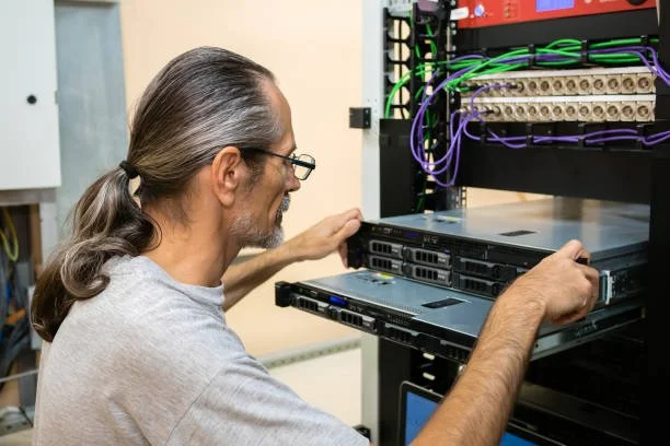 Core 1 IT Solutions field engineer performing server rack installation in Secaucus NJ data center