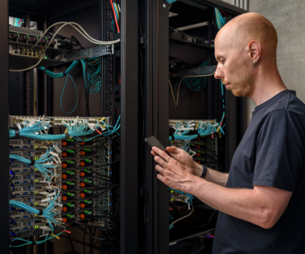 Smart hands IT technician performing rack and stack support in Northern New Jersey data center