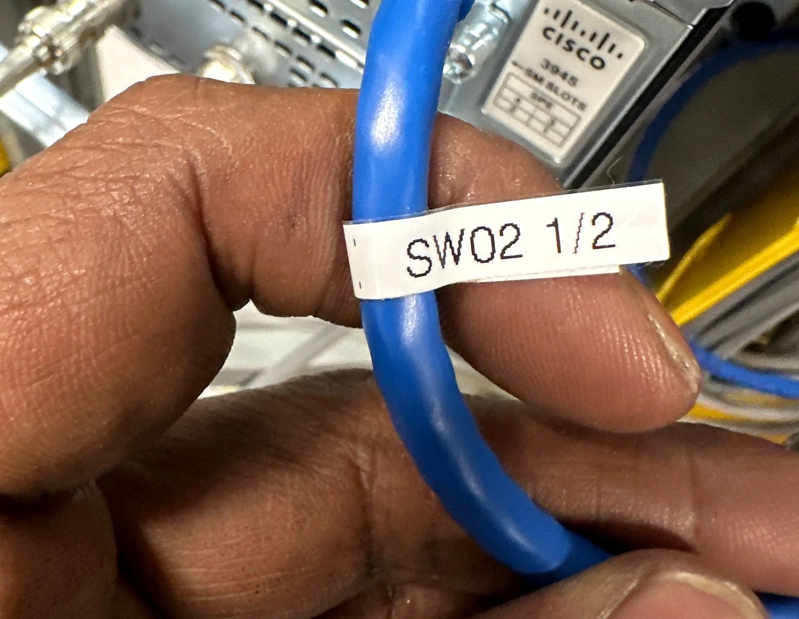 Labeled patch cable traced and tagged to its switch port