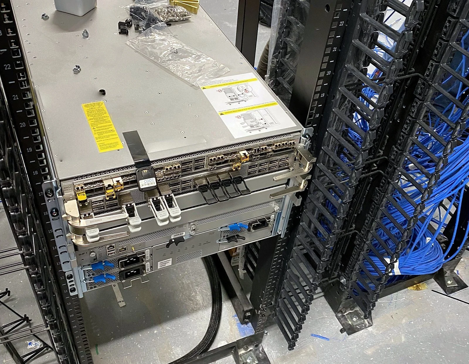 Network appliance installed in a two-post rack