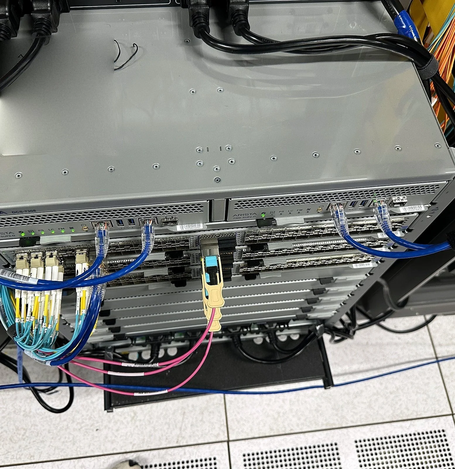 Modular chassis cabled and staged during a data center migration