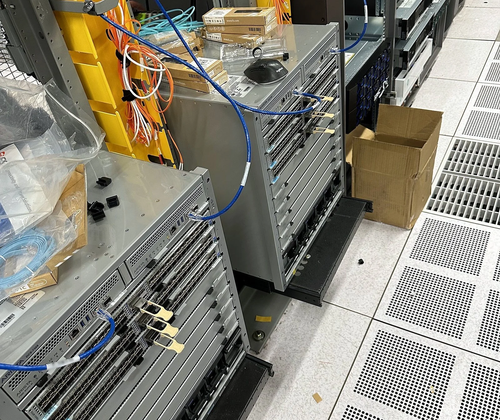 Modular chassis with fiber patching in a two-post rack