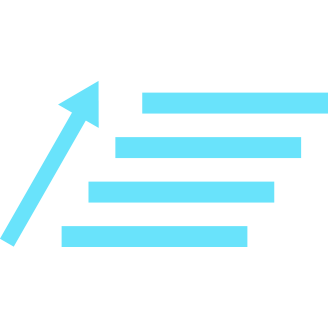 An upward trending bar chart with a rising arrow in light blue.