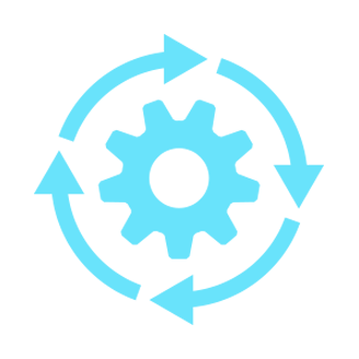 Gear encircled by arrows forming a cycle, symbolizing process or continuous cycle.