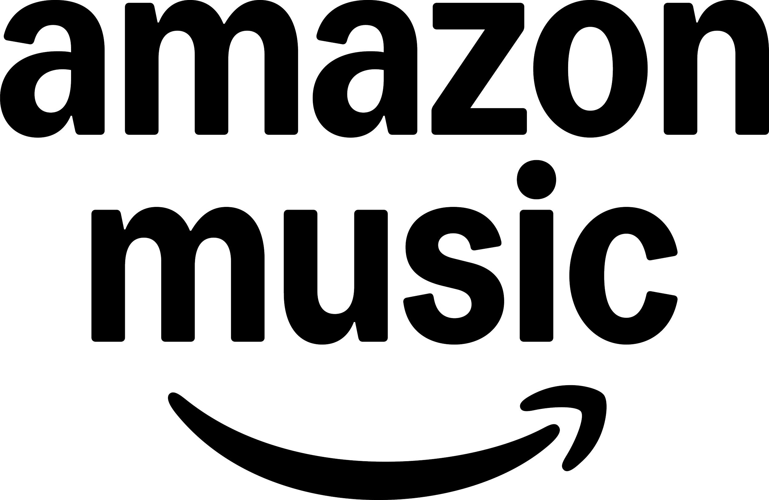 Outline of the Amazon logo with the word 'amazon' and the words 'music' and 'music' below it, with a curved arrow underneath.