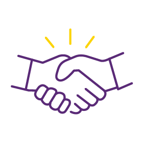 A line drawing of two hands shaking, with lines above suggesting emphasis or importance.