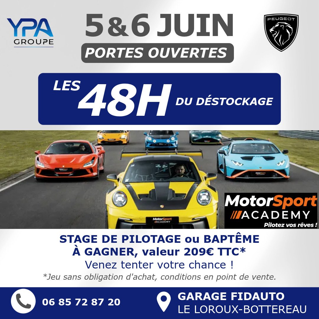 🎁 EXCEPTIONNEL : Tentez de remporter un STAGE  DE PILOTAGE ou un BAPTEME chez MotorSport Academy pendant nos Portes Ouvertes !

Rendez-vous les 5 &amp; 6 juin chez FIDAUTO pour d&eacute;couvrir nos offres exclusives et participer au tirage au sort ?