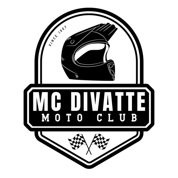 Logo du MC Divatte Moto Club avec un casque de moto et deux drapeaux à damiers en bas. Partenaire du Groupe YPA.