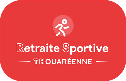 Logo avec un symbole de course, texte 'Retraite Sportive' et 'Thouaréenne' sur fond rouge. Partenaire du Groupe YPA, location UCAR.