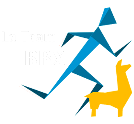 Logo avec un animal stylisé ressemblant à un chien ou un loup en jaune, un graphique de flèche bleu, et le texte 'La Team RRX' en blanc et noir. Partenaire du Groupe YPA.